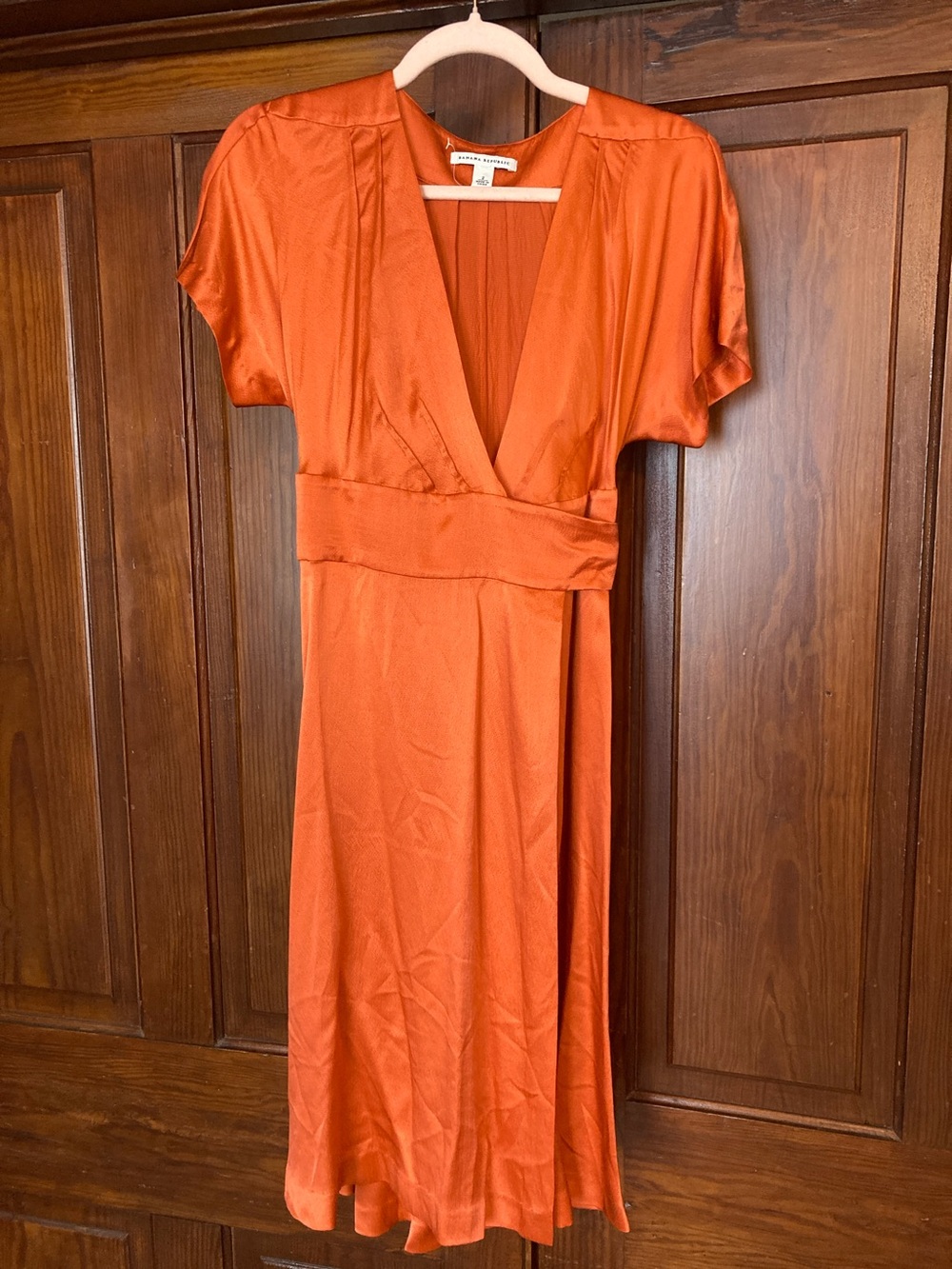 Banana Republic Orange Satin V-Neck Mini Dress